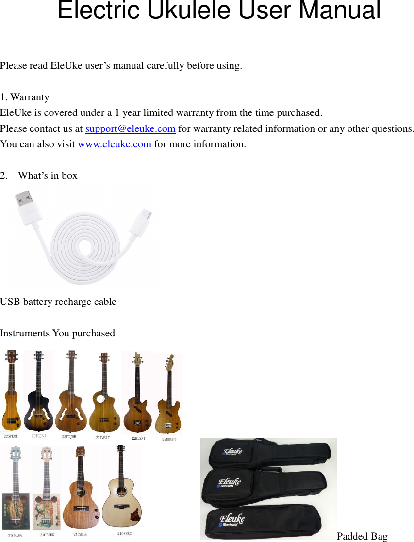 Grantec PEMH Electric Ukulele User Manual Bluetooth EleUke Instruction