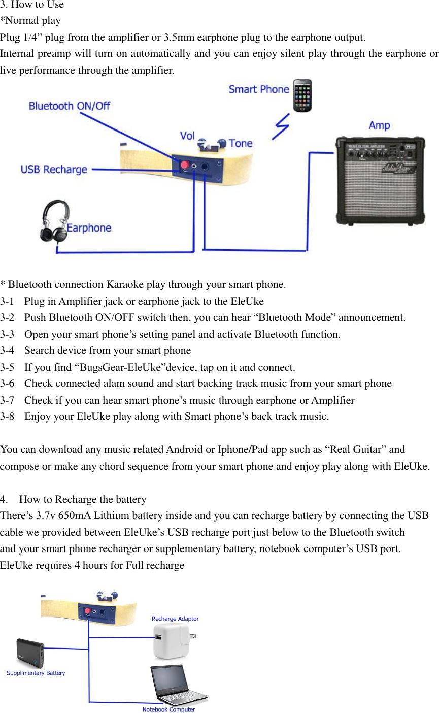 Grantec PEMH Electric Ukulele User Manual Bluetooth EleUke Instruction