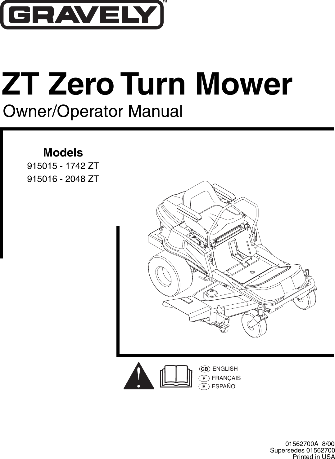 Gravely 915015 1742 Zt 9150156 2048 Users Manual