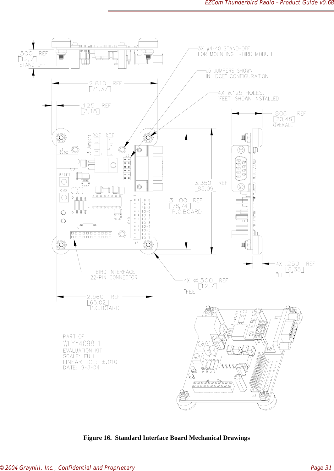 EZCom Thunderbird Radio – Product Guide v0.68© 2004 Grayhill, Inc., Confidential and Proprietary    Page 31Figure 16.  Standard Interface Board Mechanical Drawings