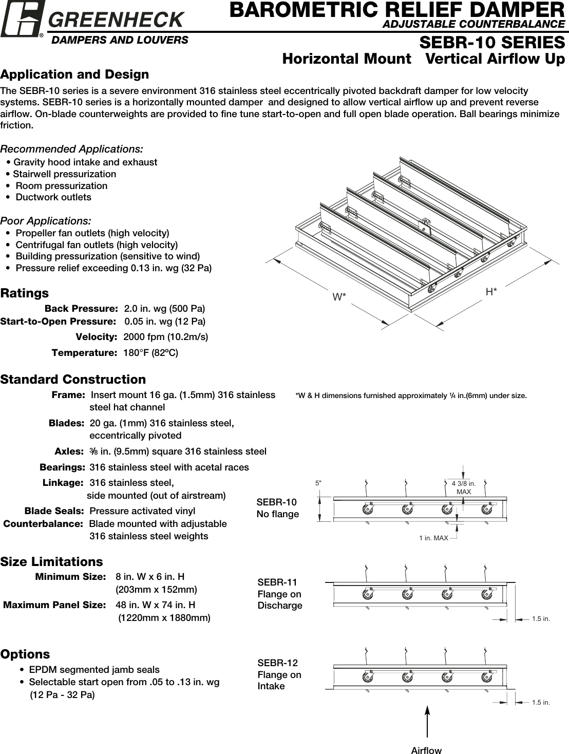 Page 1 of 2 - Greenheck-Fan Greenheck-Fan-Barometric-Relief-Damper-Sebr-10-Users-Manual-  Greenheck-fan-barometric-relief-damper-sebr-10-users-manual