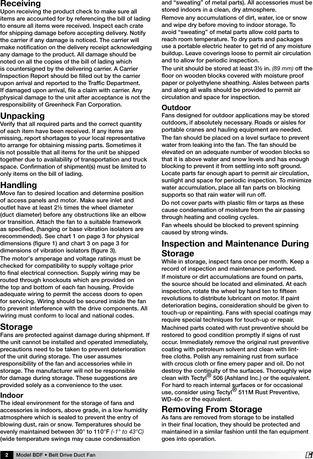 Greenheck Fan Belt Drive Duct Bdf Users Manual