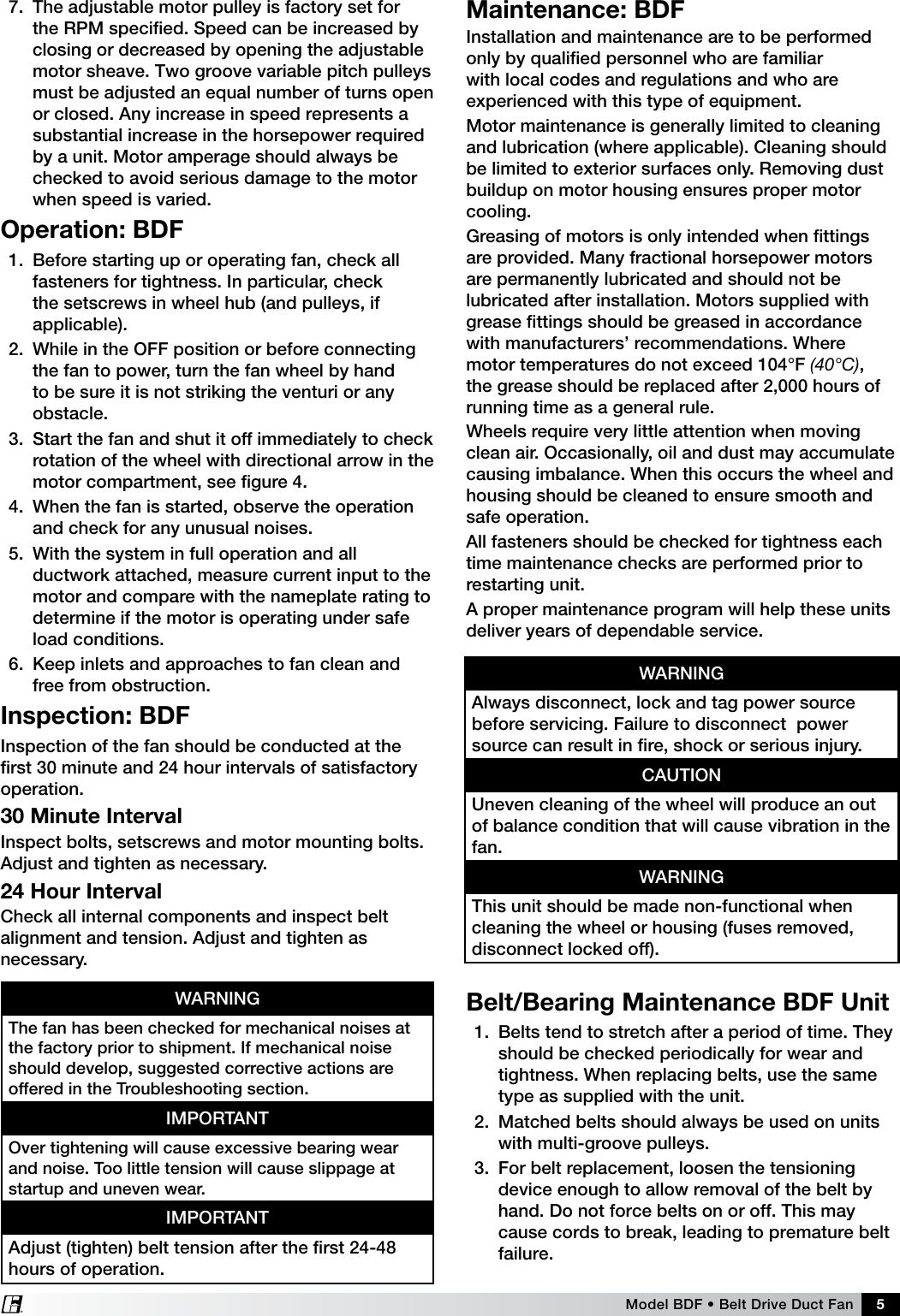 Greenheck Fan Belt Drive Duct Bdf Users Manual