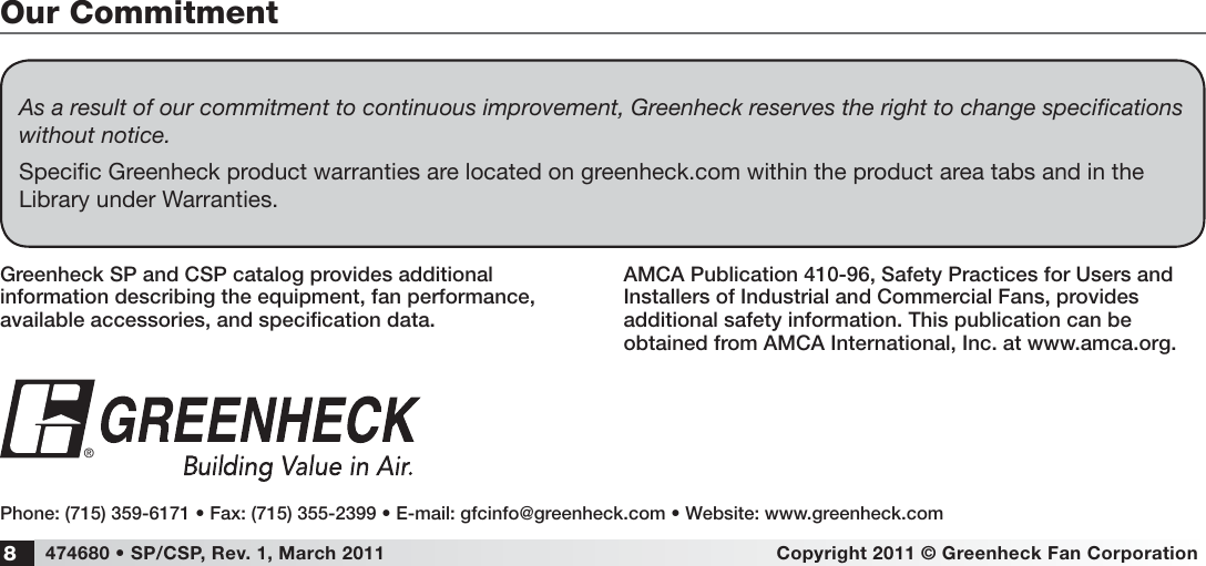 Page 8 of 8 - Greenheck-Fan Greenheck-Fan-Ceiling-Exhaust-And-Inline-Fans-747680-Users-Manual-  Greenheck-fan-ceiling-exhaust-and-inline-fans-747680-users-manual