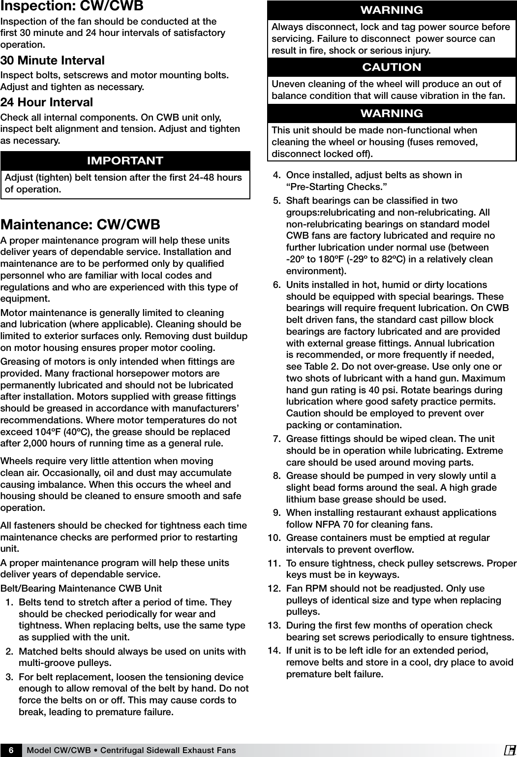 Page 6 of 8 - Greenheck-Fan Greenheck-Fan-Centrifugal-Sidewall-Exhaust-Fans-Cw-Cwb-Users-Manual-  Greenheck-fan-centrifugal-sidewall-exhaust-fans-cw-cwb-users-manual