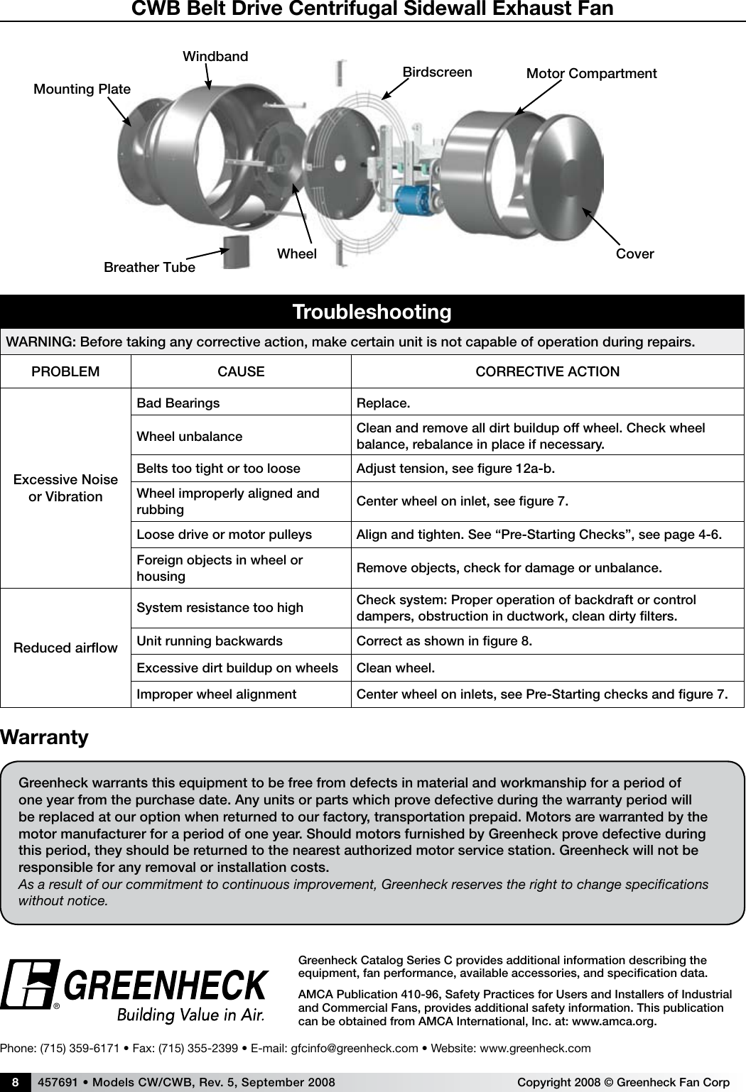 Page 8 of 8 - Greenheck-Fan Greenheck-Fan-Centrifugal-Sidewall-Exhaust-Fans-Cw-Cwb-Users-Manual-  Greenheck-fan-centrifugal-sidewall-exhaust-fans-cw-cwb-users-manual