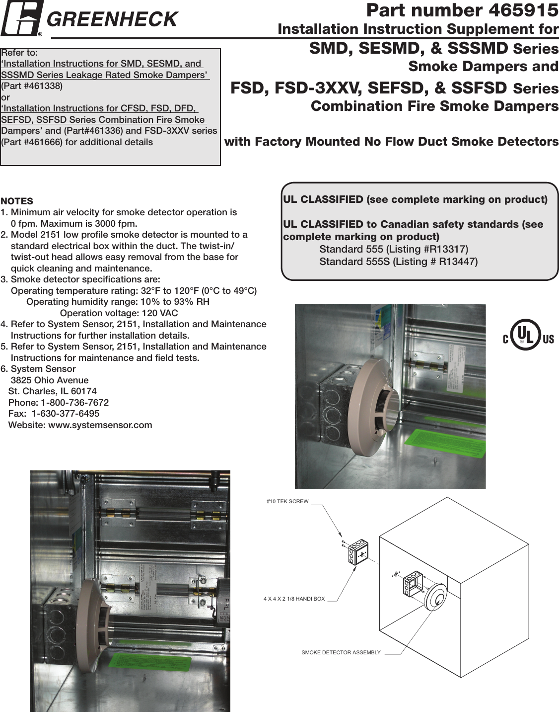 Page 1 of 3 - Greenheck-Fan Greenheck-Fan-Duct-Smoke-Detector--Users-Manual- 465915 2151 Smoke Detector R3 Nov2006  Greenheck-fan-duct-smoke-detector--users-manual