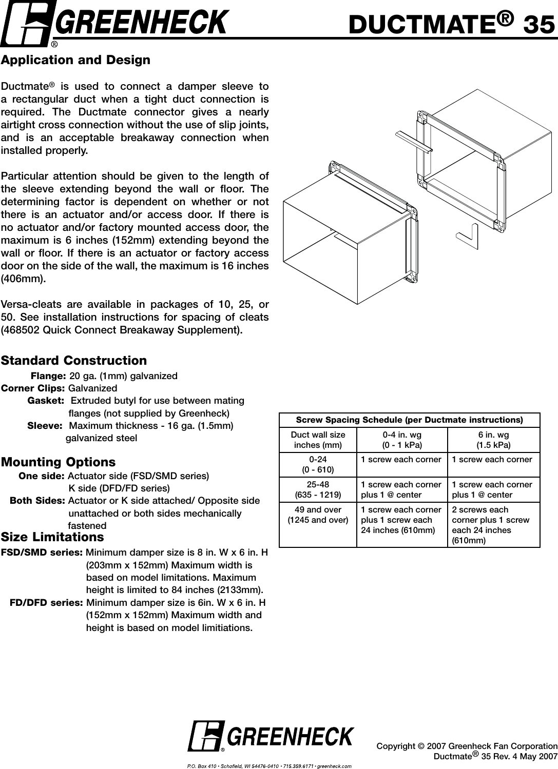 Page 1 of 1 - Greenheck-Fan Greenheck-Fan-Ductmate-35-Users-Manual-  Greenheck-fan-ductmate-35-users-manual