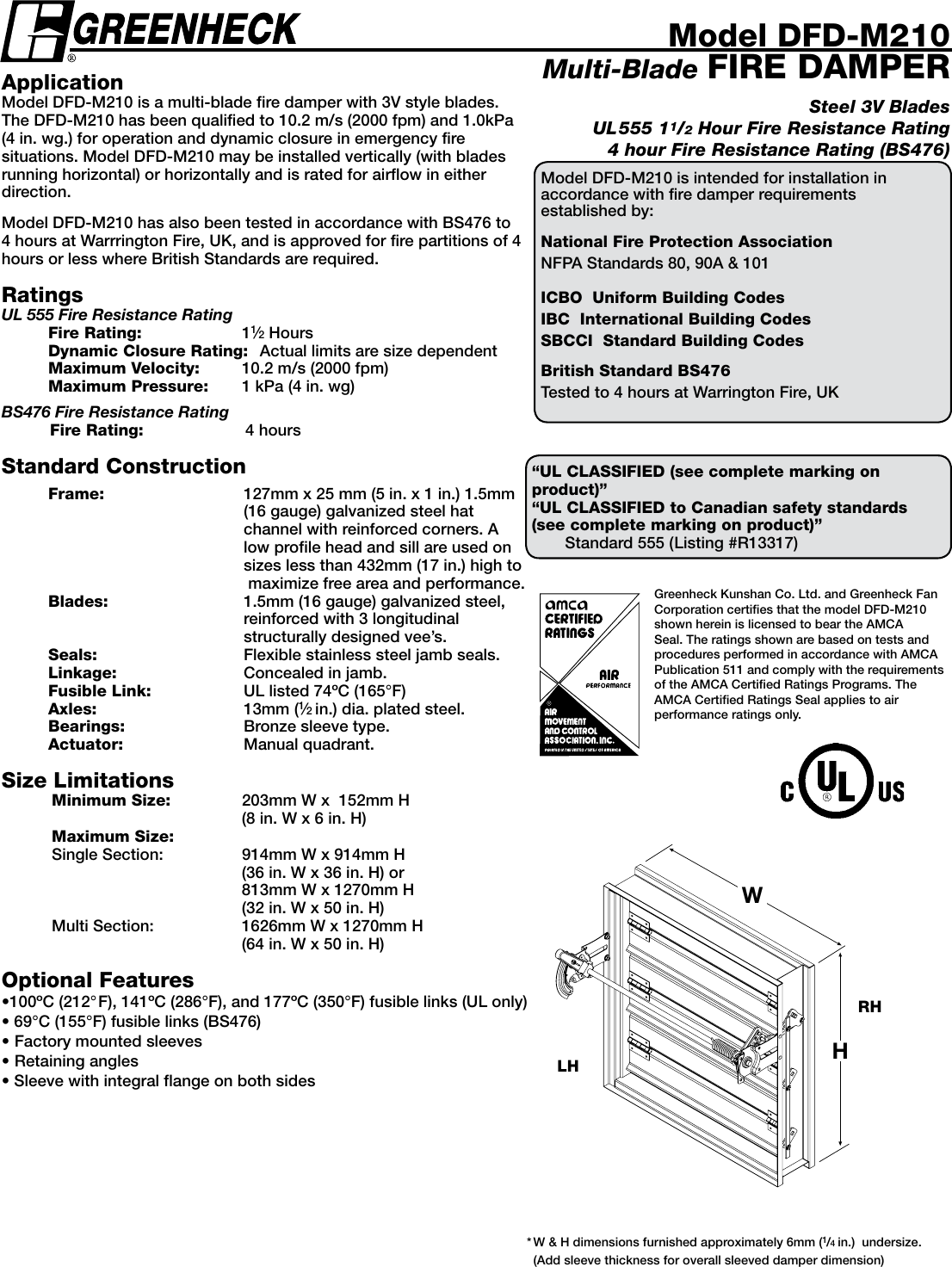 Greenheck Fan Multi Blade Fire Damper Dfd M210 Users Manual