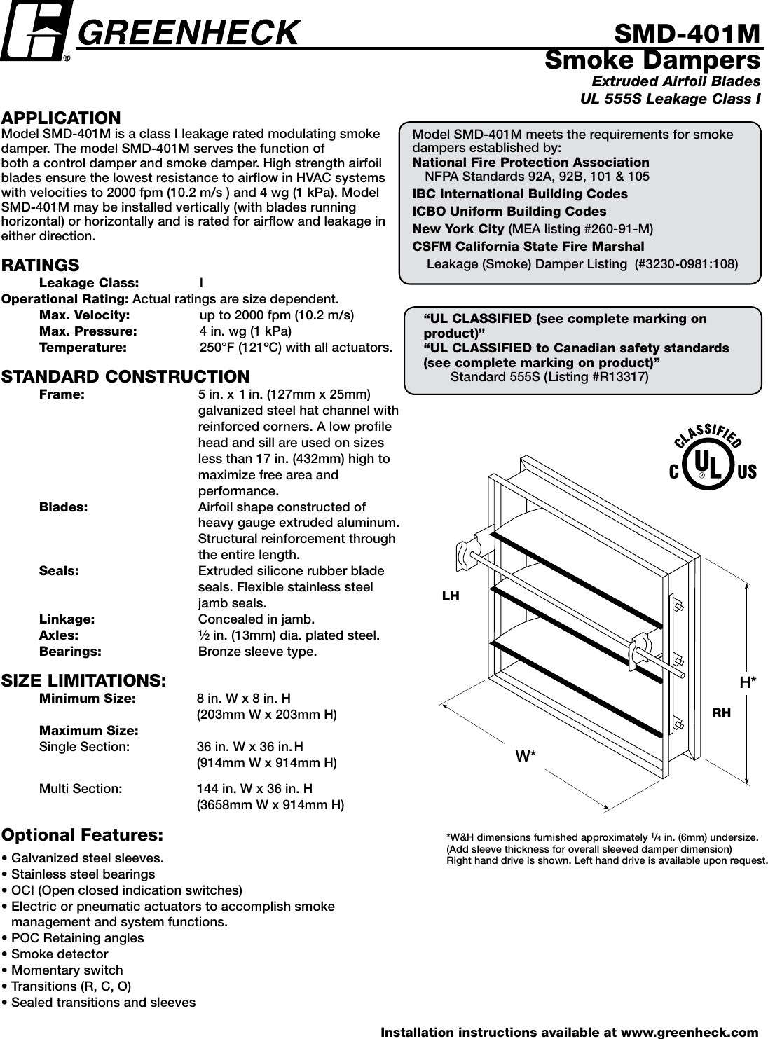 Page 1 of 4 - Greenheck-Fan Greenheck-Fan-Smoke-Dampers-Smd-401M-Users-Manual-  Greenheck-fan-smoke-dampers-smd-401m-users-manual