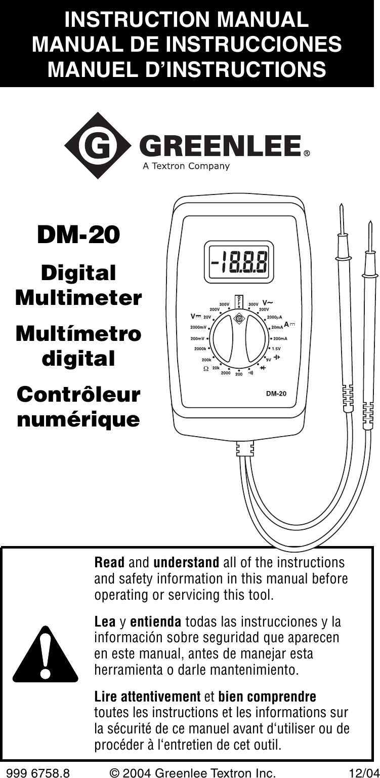 Greenlee Dm 20 Instruction Manual ManualsLib Makes It Easy To Find