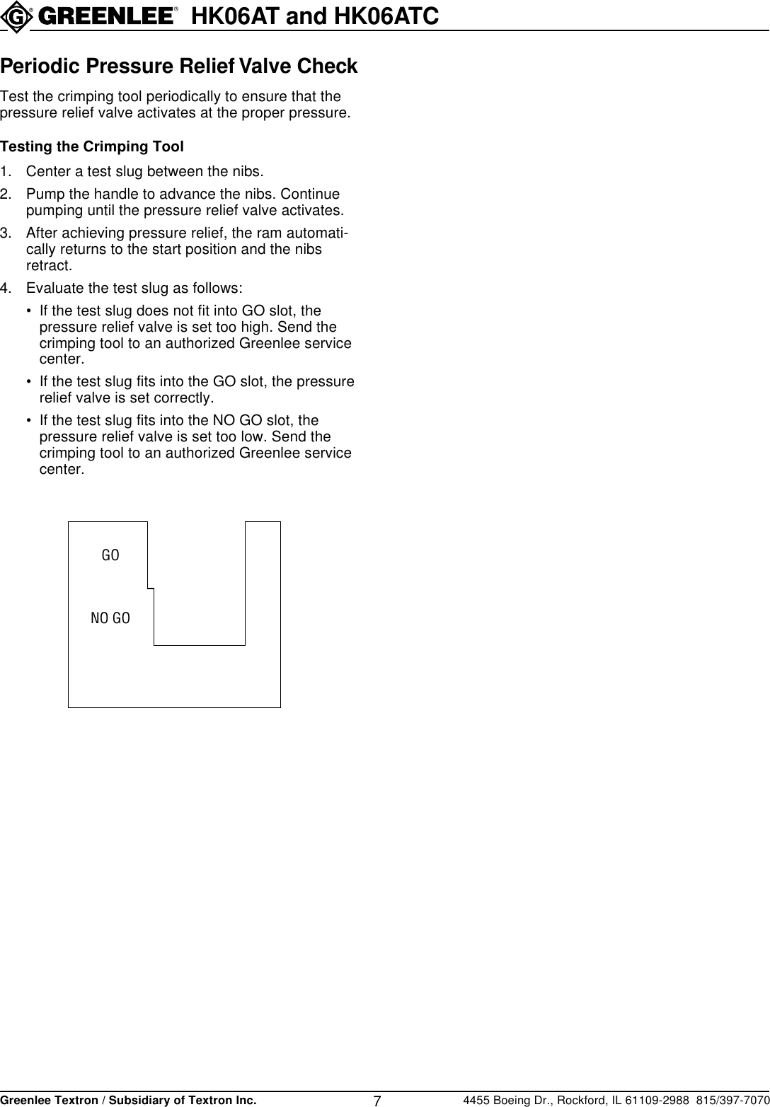 Page 7 of 12 - Greenlee Greenlee-Hydraulic-Crimping-Tools-Hk06At-Users-Manual- IM 1368 REV 1  Greenlee-hydraulic-crimping-tools-hk06at-users-manual
