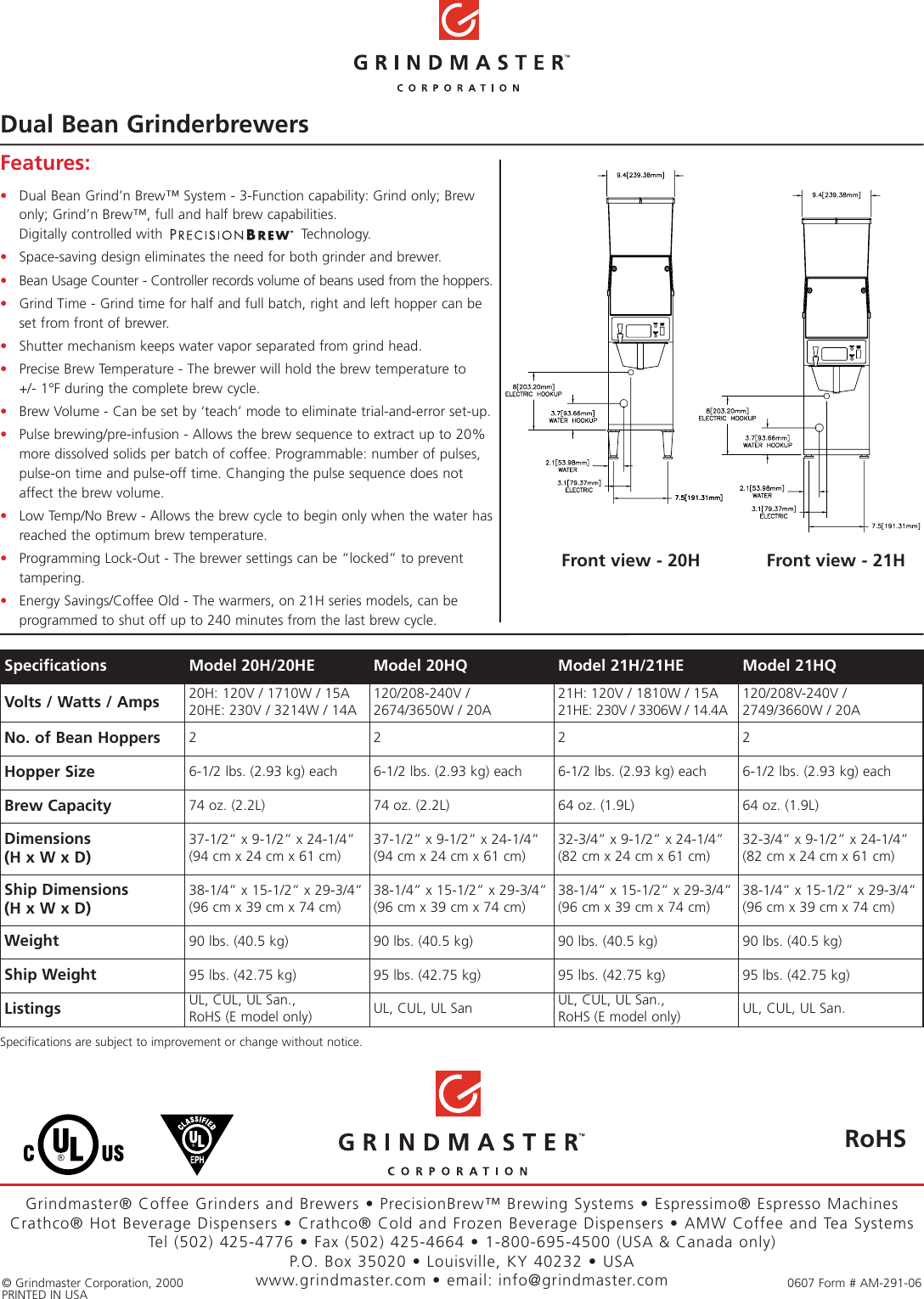 Page 2 of 2 - Grindmaster Grindmaster-Grind-N-Brew-Series-20H-Users-Manual- AM-291-06 GNB 20_21 Sell Sheet  Grindmaster-grind-n-brew-series-20h-users-manual