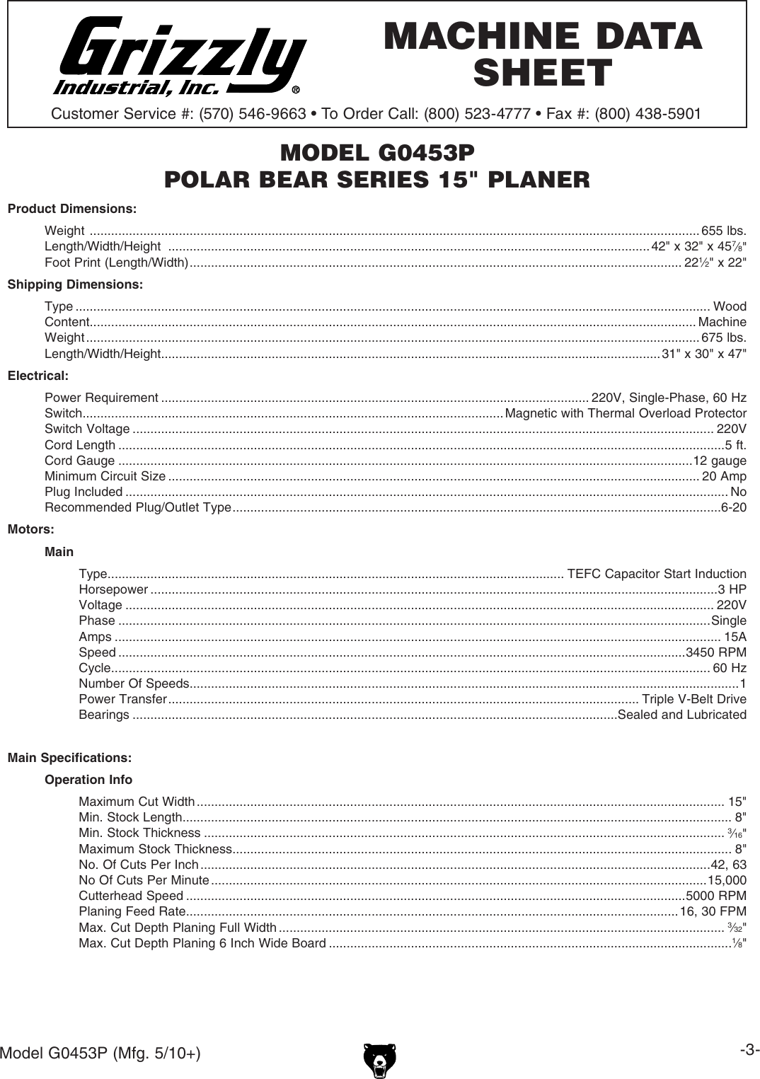 Page 3 of 8 - Grizzly G0453P User Manual  To The 7692bbdf-662b-47a3-b070-6f90ea4ec5ba