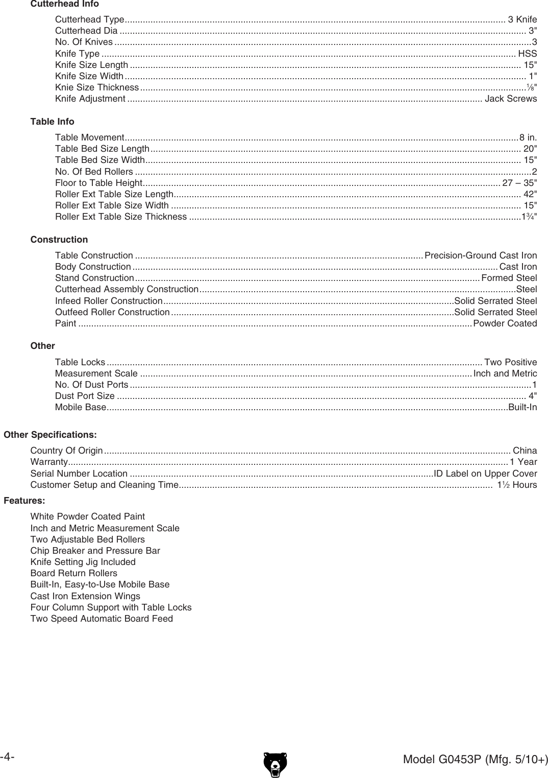 Page 4 of 8 - Grizzly G0453P User Manual  To The 7692bbdf-662b-47a3-b070-6f90ea4ec5ba