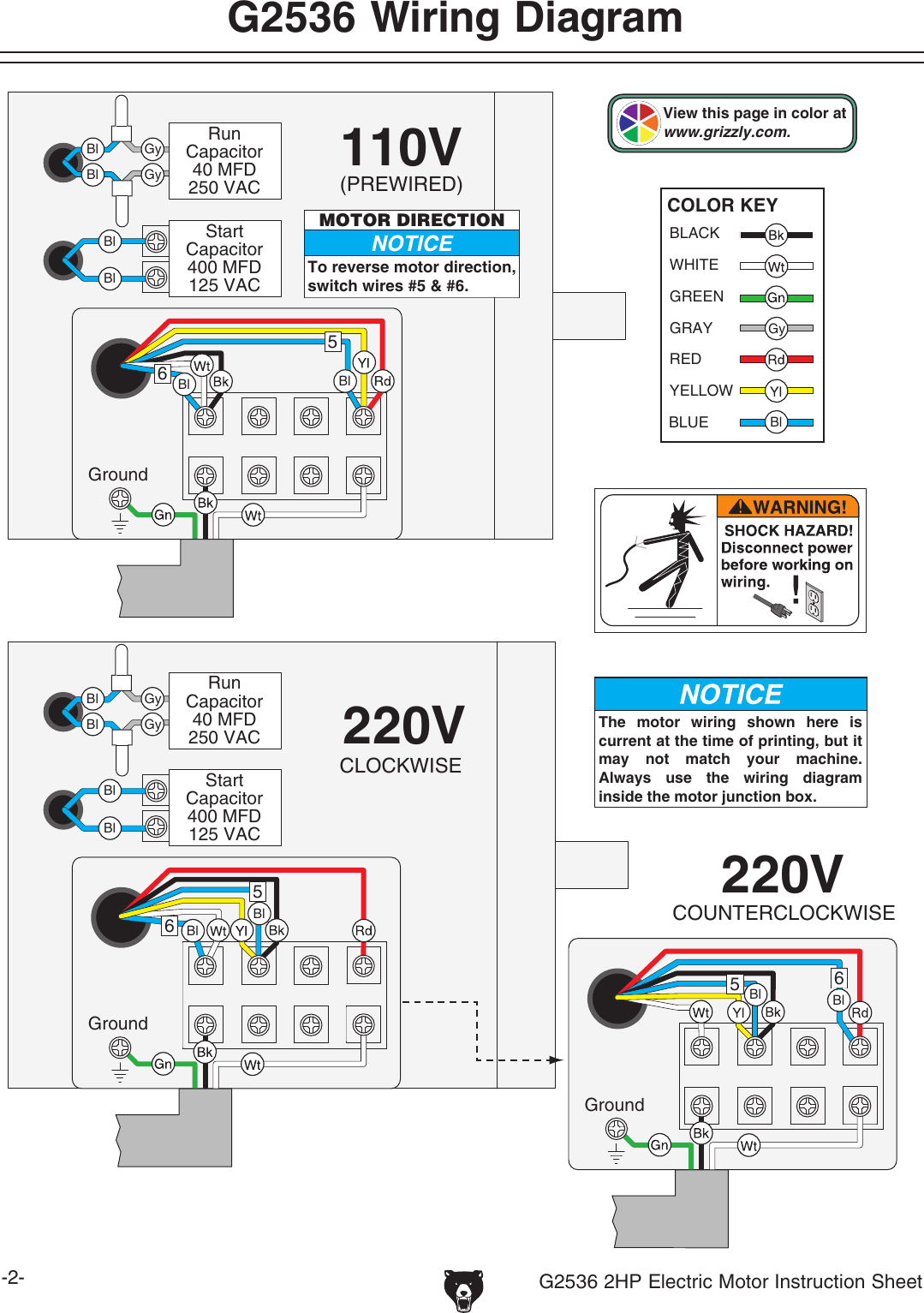 Page 2 of 2 - Grizzly G2536 G2536Wiring DiagramB User Manual  To The 083834d0-3009-4982-9609-f6a1e315fca4