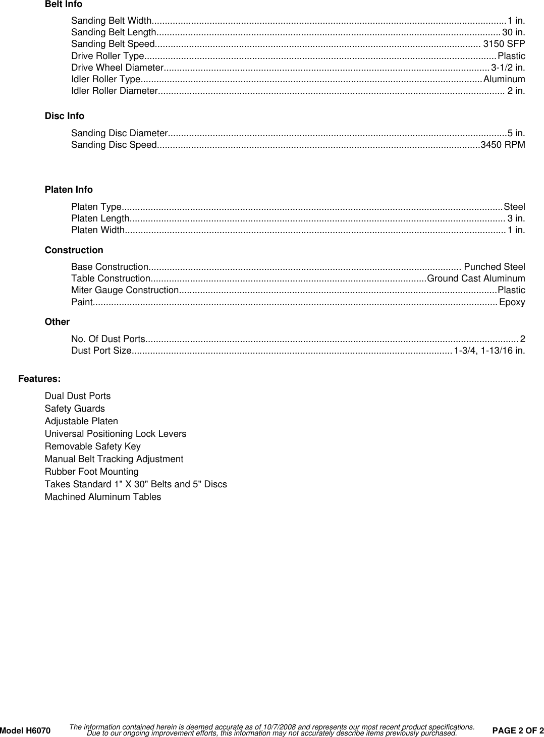 Page 2 of 2 - Grizzly H6070 Specifications Sheet User Manual To The 59a58c3d-e63a-48e5-8141-d86bb0ba17a4
