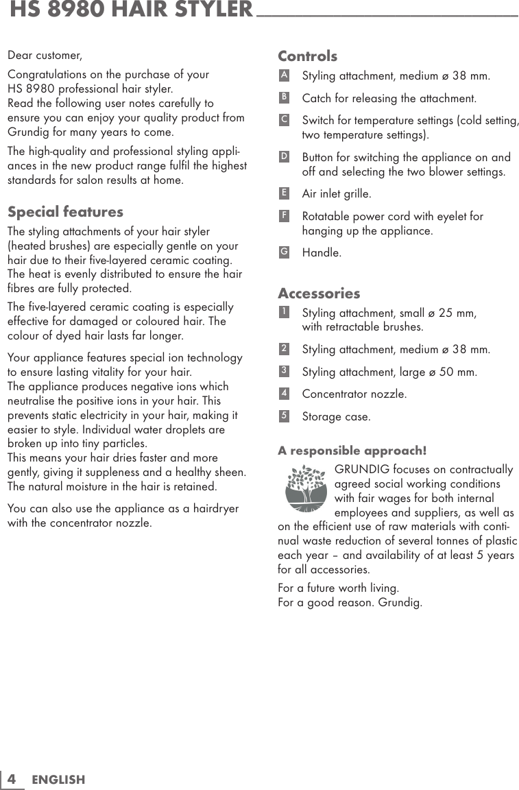 Page 4 of 7 - Grundig Grundig-Professional-Hair-Styler-Hs-8980-Users-Manual- 02_HS 8980_en  Grundig-professional-hair-styler-hs-8980-users-manual