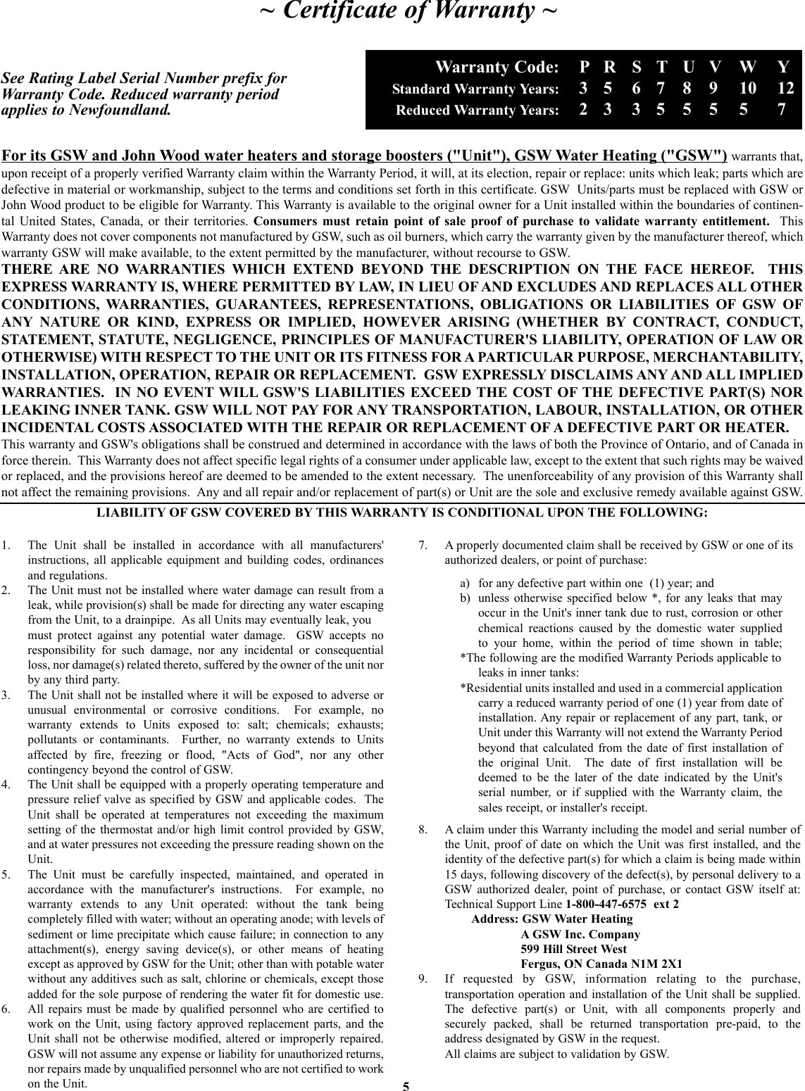 Page 6 of 6 - Gsw Gsw-Electric-Water-Heate-Users-Manual-  Gsw-electric-water-heate-users-manual