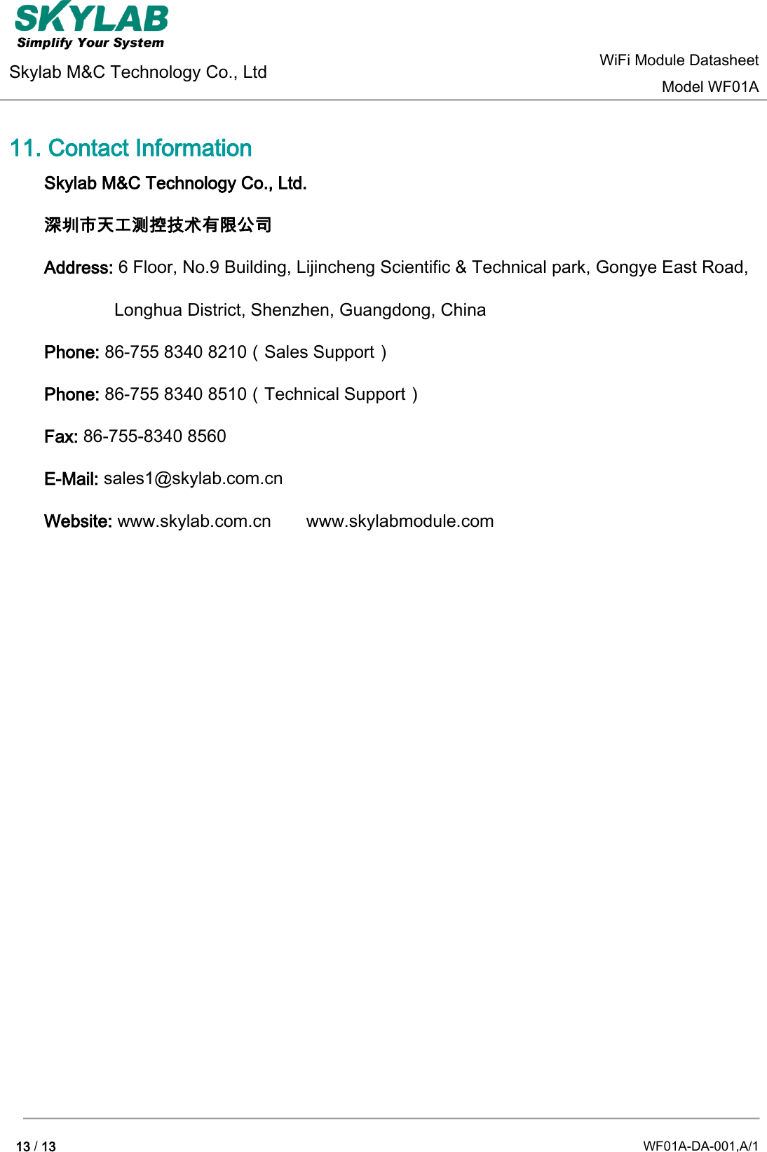 Page 13 of GuangZhou Ostec Electronic Technology WF01A WiFi Module User Manual