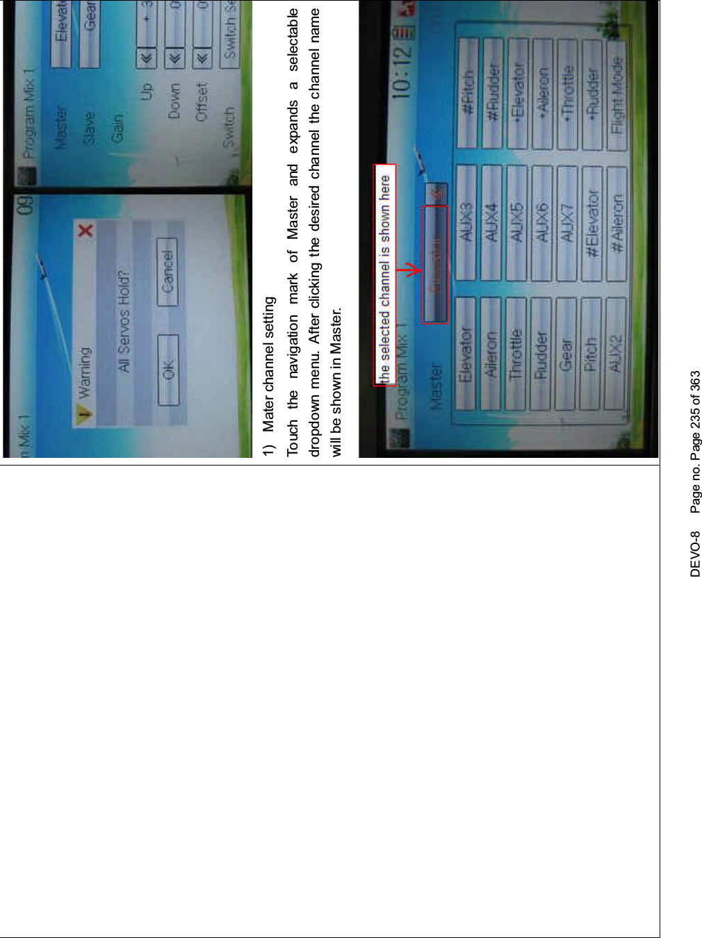 DEVO-8 Page no. Page 235 of 3631) Mater channel settingTouch the navigation mark of Master and expands a selectabledropdown menu. After clicking the desired channel the channel namewillbeshowninMaster.