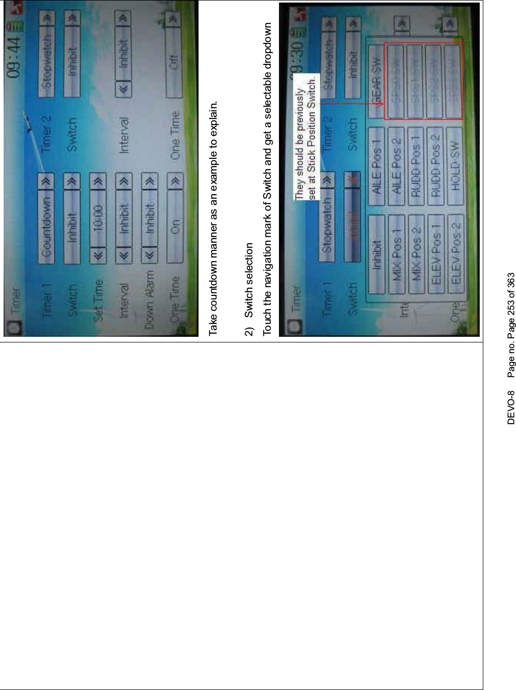 DEVO-8 Page no. Page 253 of 363Take countdown manner as an example to explain.2) Switch selectionTouch the navigation mark of Switch and get a selectable dropdown