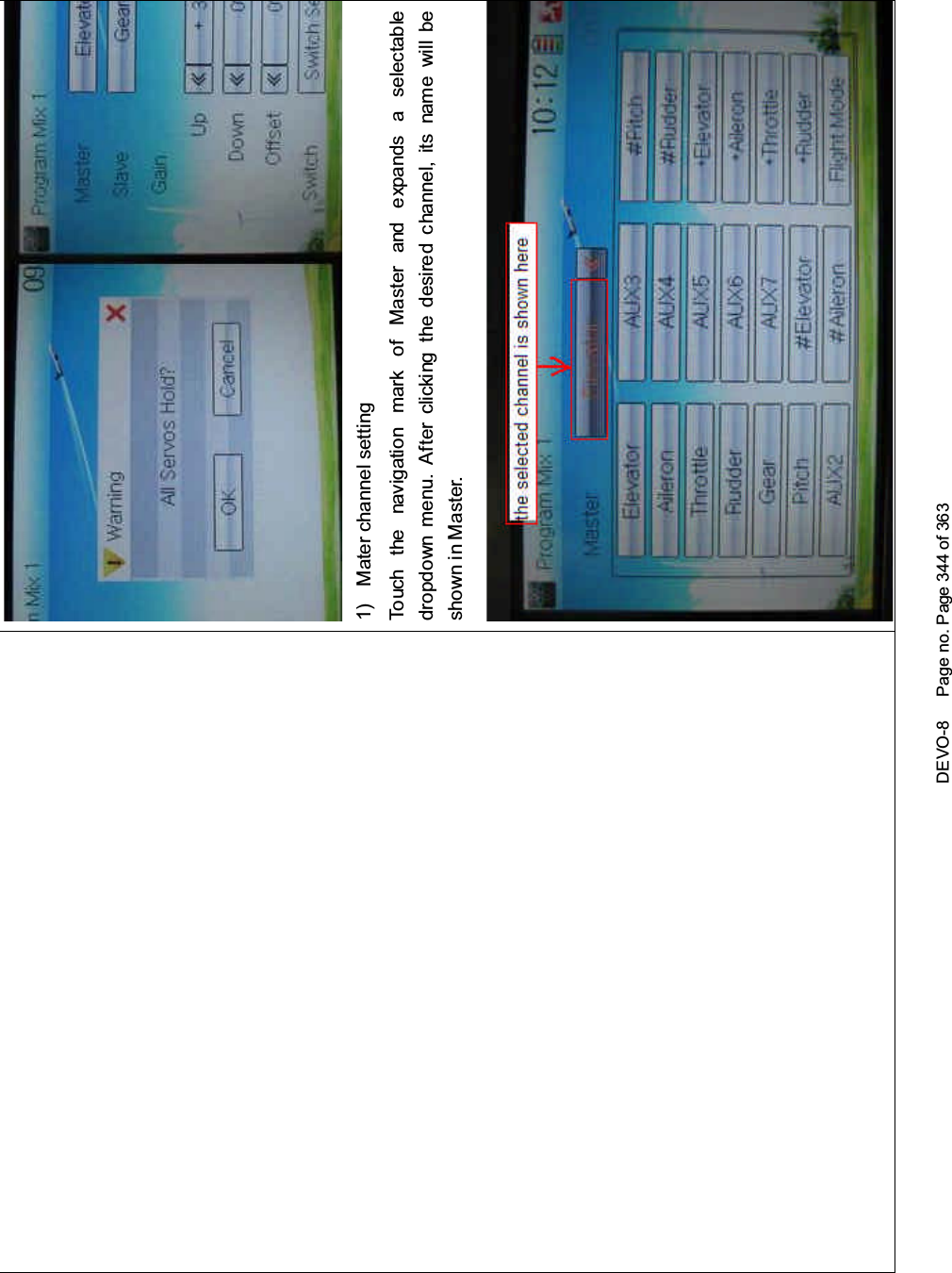 DEVO-8 Page no. Page 344 of 3631) Mater channel settingTouch the navigation mark of Master and expands a selectabledropdown menu. After clicking the desired channel, its name will beshowninMaster.