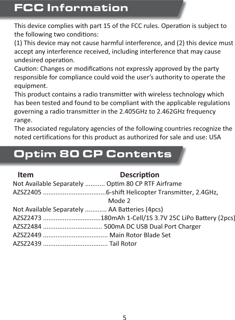 FCC InformationOptim 80 CP Contents    