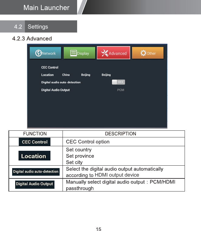 HDMI output deviceSettings