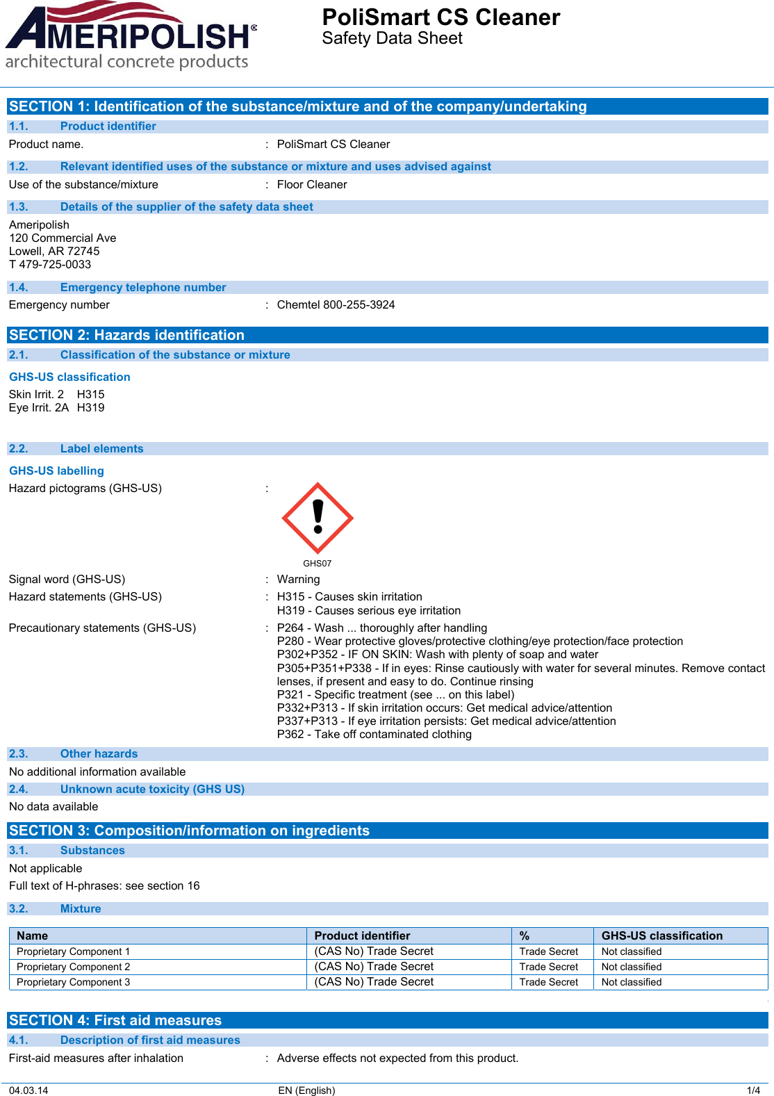 Page 1 of 4 - Ameripolish PoliSmart MSDS  AP-Poli Smart-SDS