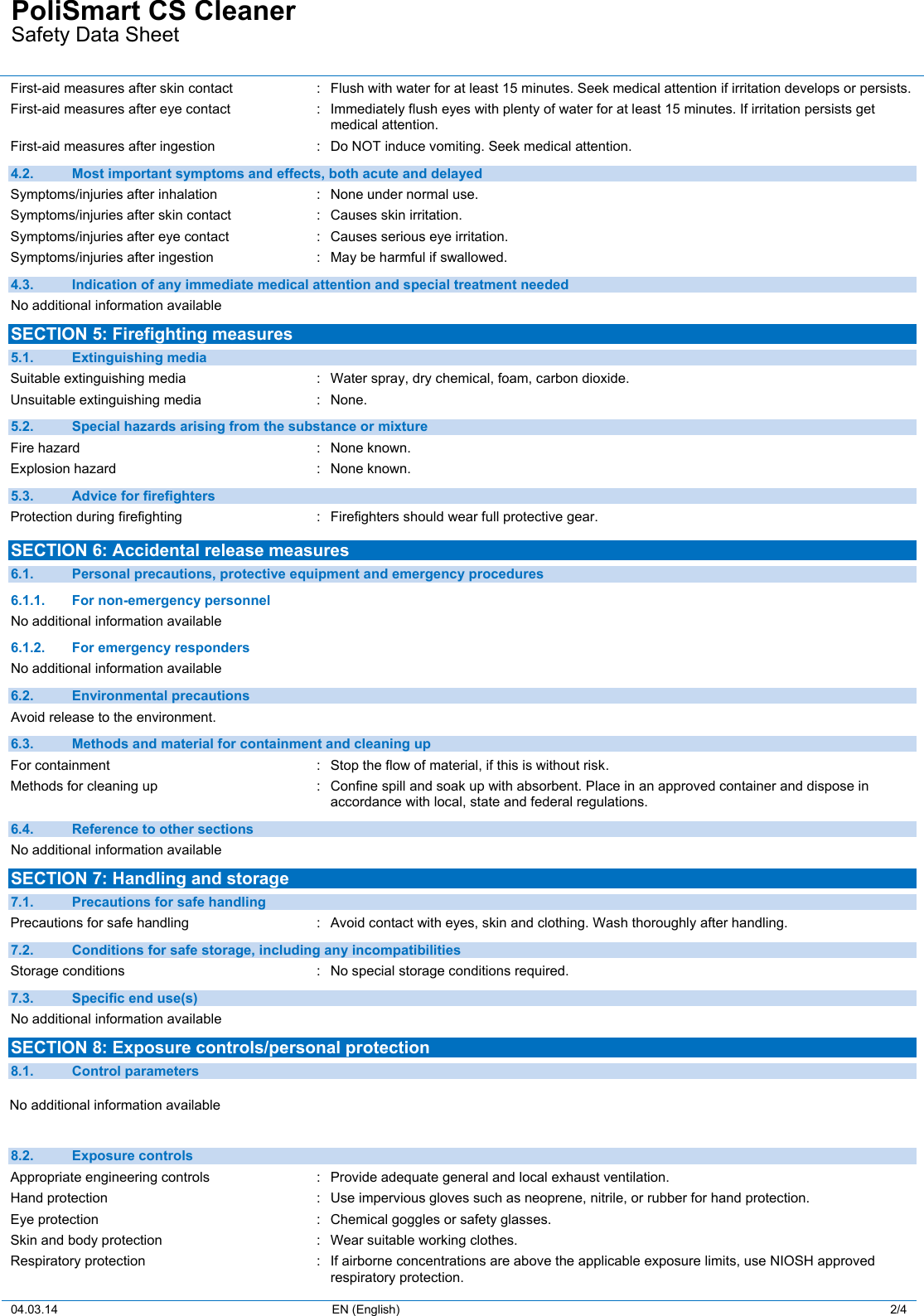 Page 2 of 4 - Ameripolish PoliSmart MSDS  AP-Poli Smart-SDS