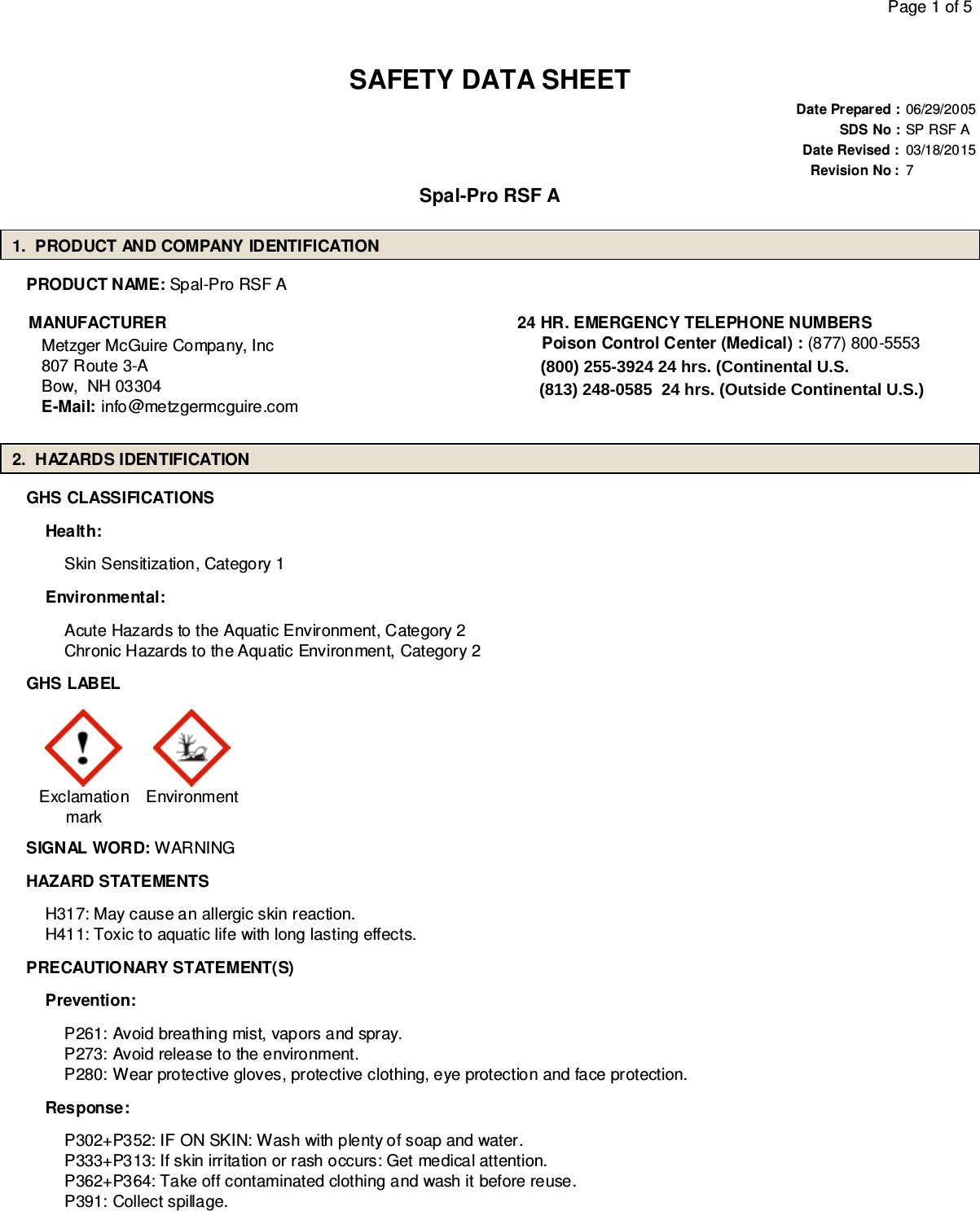 Page 1 of 5 - MSDS No  Spal-Pro RSF A Pol SDS