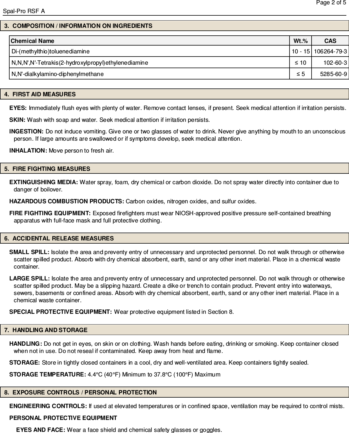 Page 2 of 5 - MSDS No  Spal-Pro RSF A Pol SDS