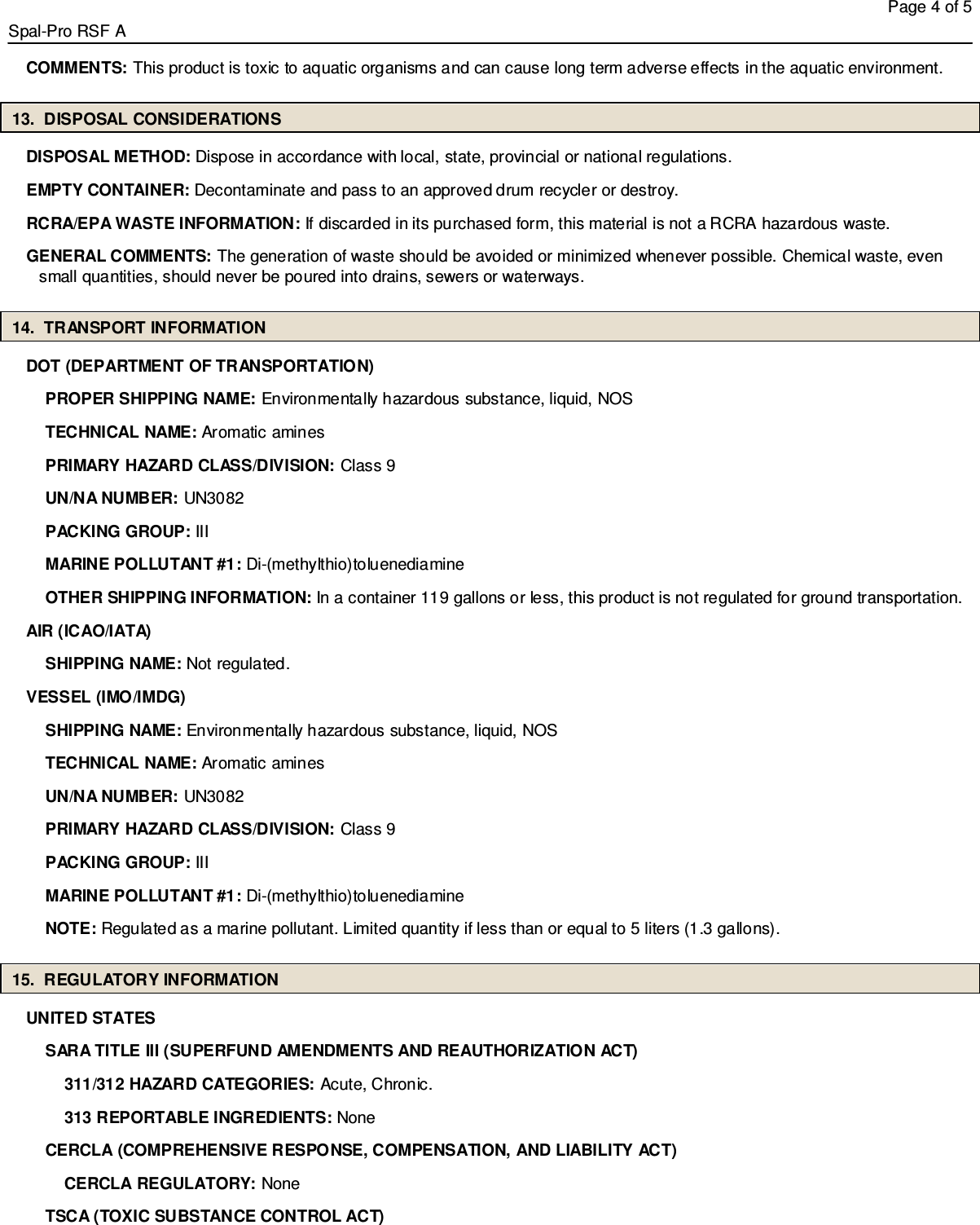 Page 4 of 5 - MSDS No  Spal-Pro RSF A Pol SDS