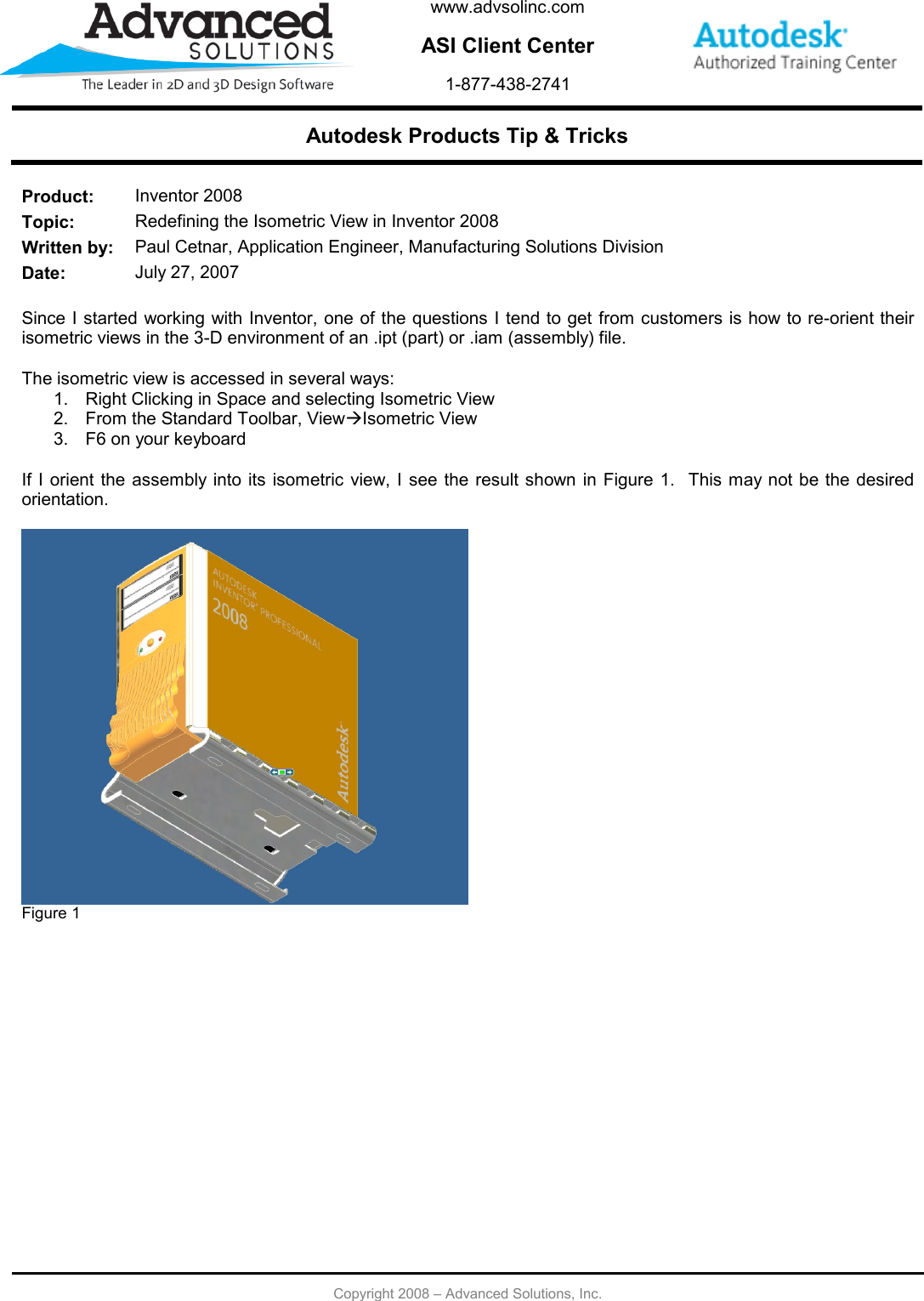 Page 1 of 3 - Redefining The Isometric View In Inventor  072707