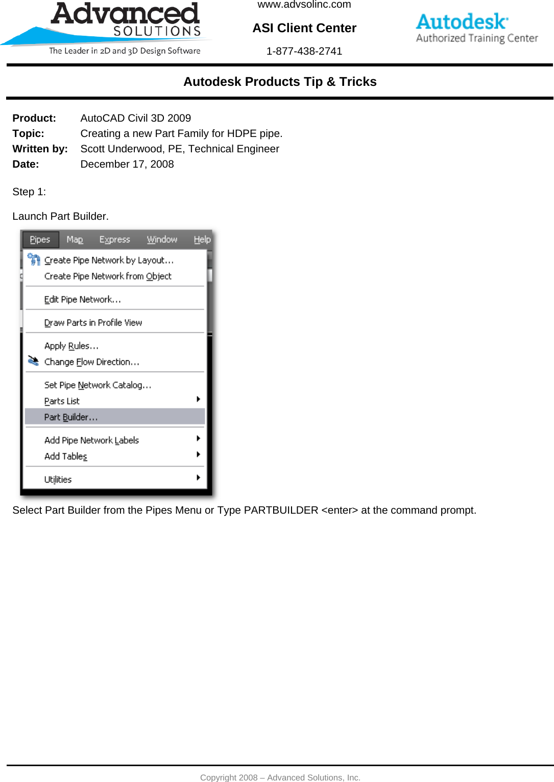 Page 1 of 6 - Creating A New Part Family For HDPE Pipe.  121708