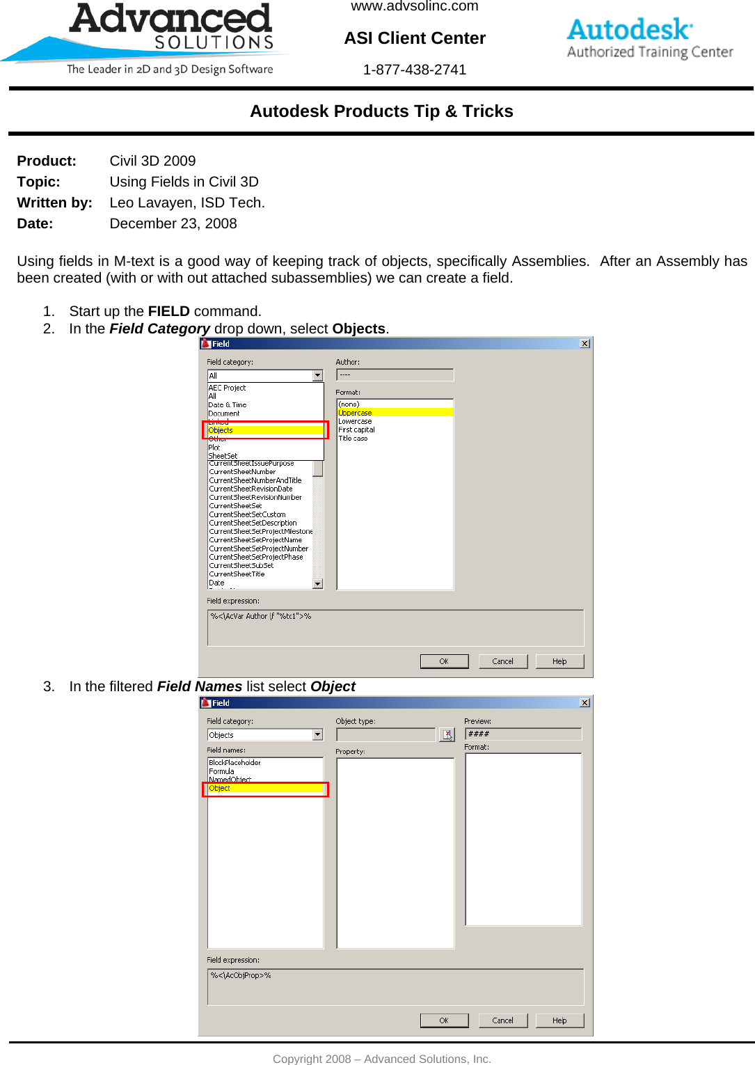 Page 1 of 2 - Using Fields In Civil 3D  122308 Civil3D