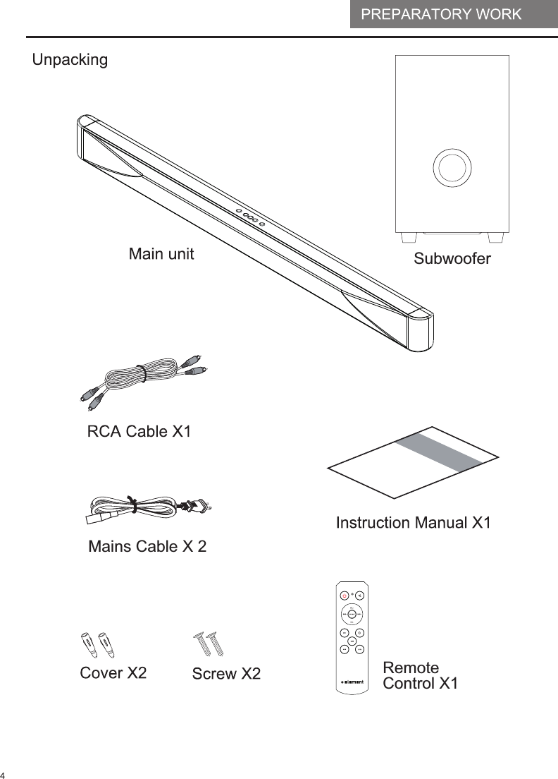 Remote Control X1SubwooferMains Cable X 2