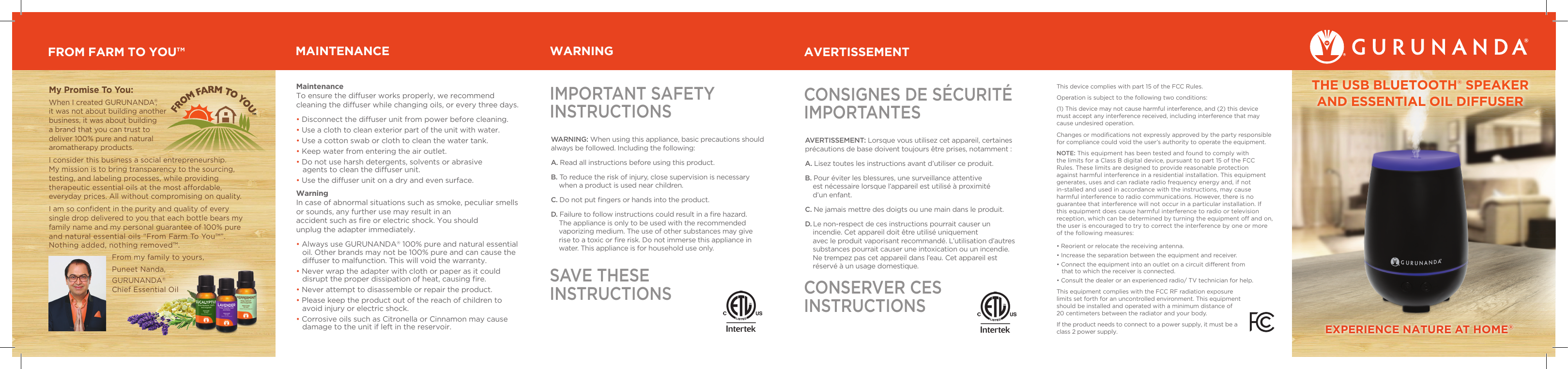 Page 1 of GuruNanda GUNSBBT USB Bluetooth Diffuser User Manual Confidential User  Manual