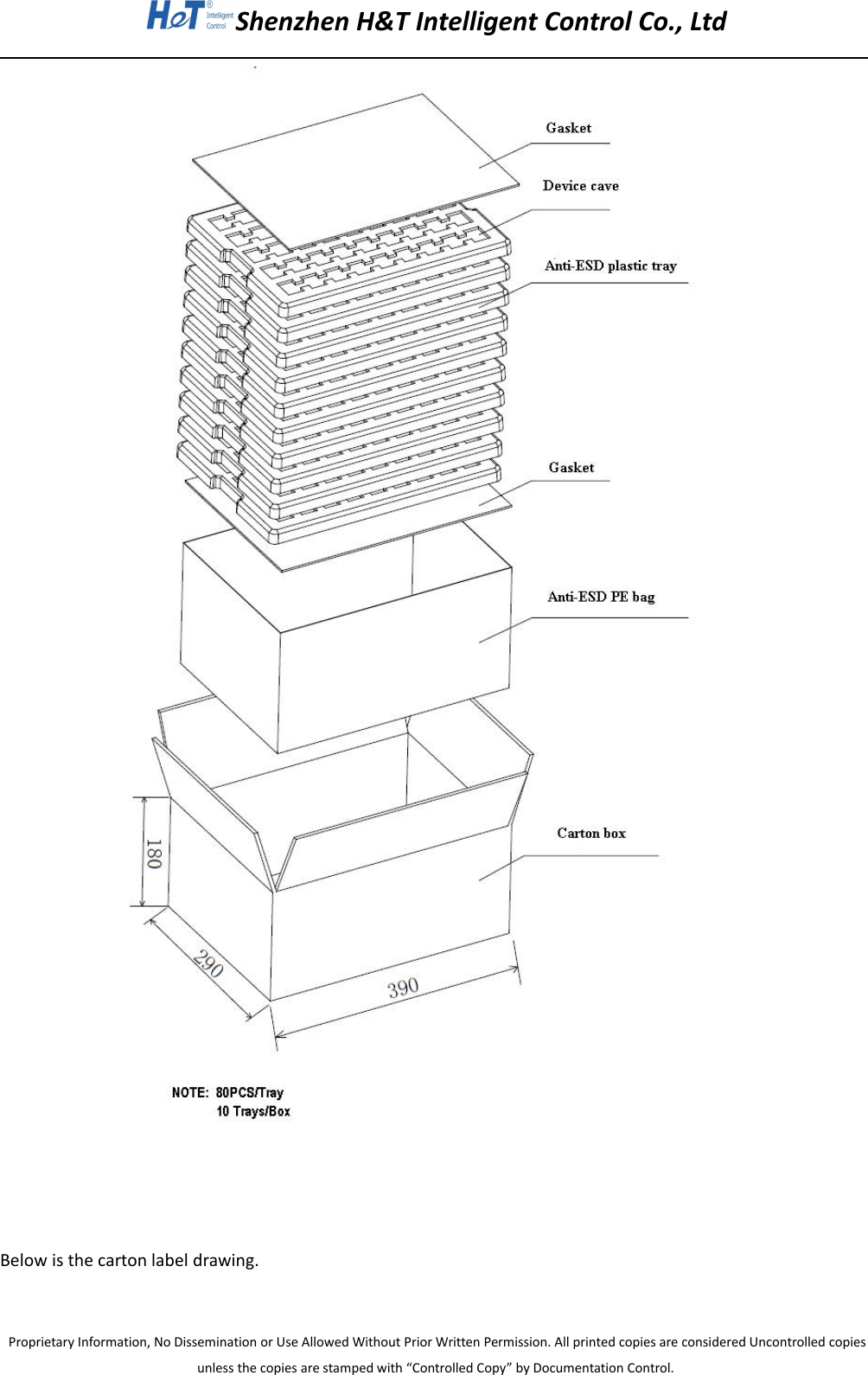 Shenzhen H&amp;T Intelligent Control Co., LtdProprietary Information, No Dissemination or Use Allowed Without Prior Written Permission. All printed copies are considered Uncontrolled copiesunless the copies are stamped with &ldquo;Controlled Copy&rdquo; by Documentation Control.Below is the carton label drawing.