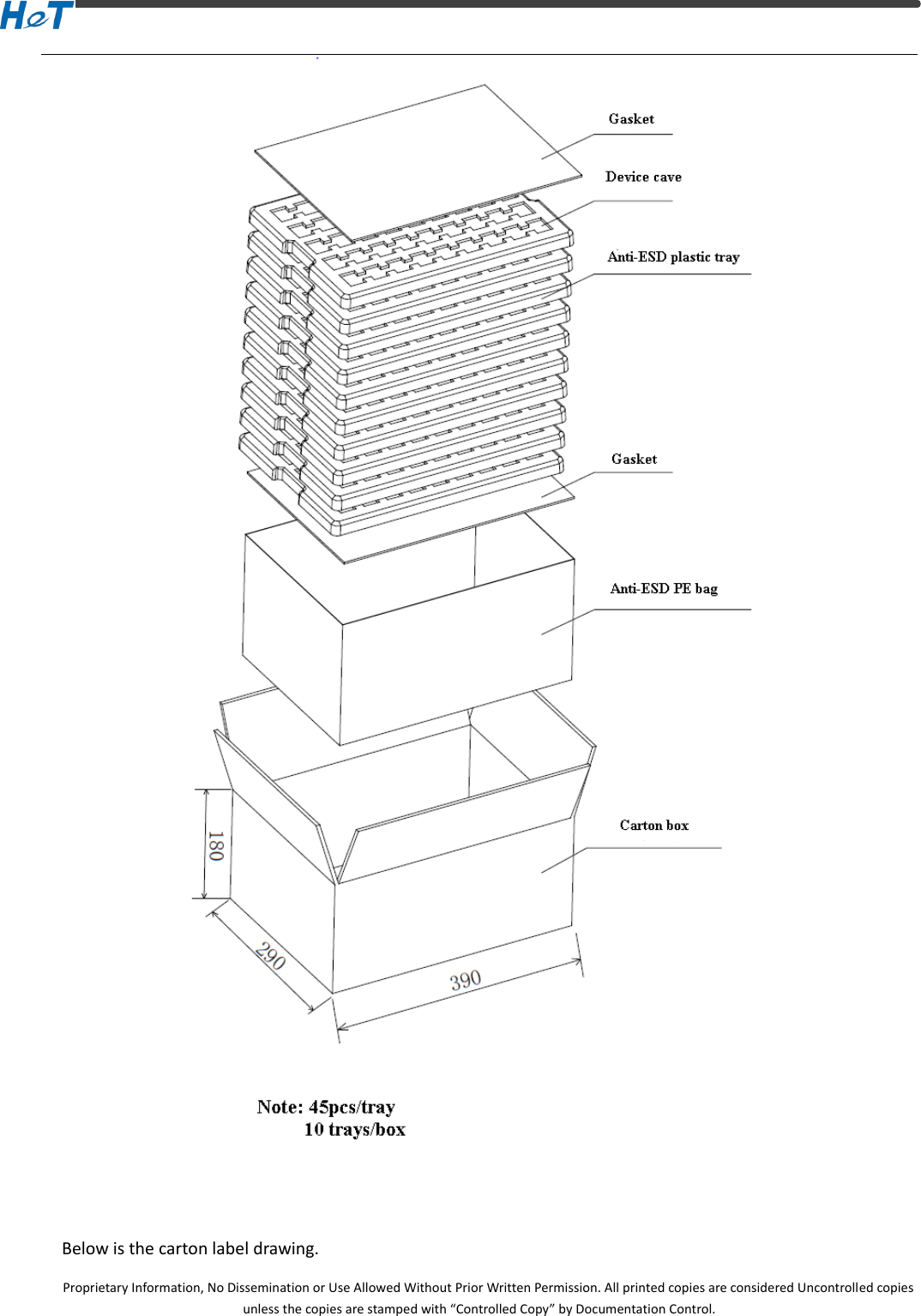  Proprietary Information, No Dissemination or Use Allowed Without Prior Written Permission. All printed copies are considered Uncontrolled copies unless the copies are stamped with &ldquo;Controlled Copy&rdquo; by Documentation Control.  Below is the carton label drawing. 