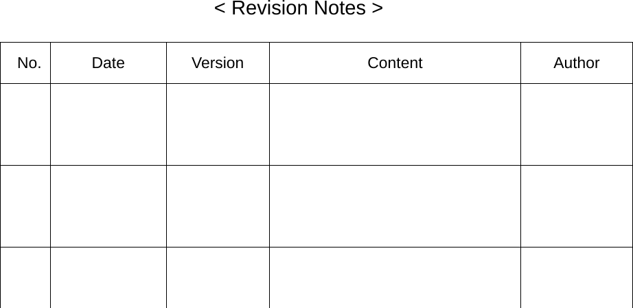   &lt; Revision Notes &gt;  No. Date  Version  Content  Author                            