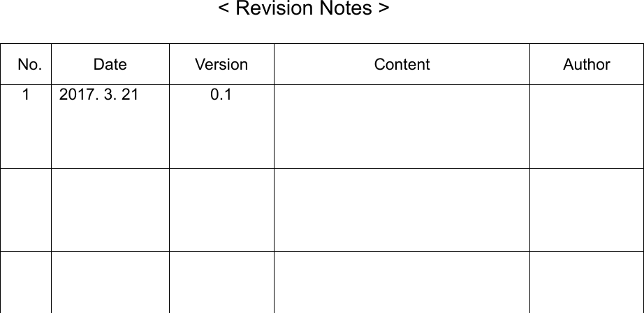                                  &lt; Revision Notes &gt;  No.  Date  Version  Content  Author 1  2017. 3. 21  0.1                        
