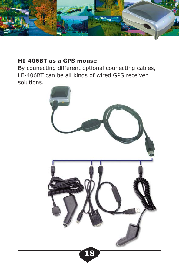 HI-406BT as a GPS mouseBy counecting different optional counecting cables, HI-406BT can be all kinds of wired GPS receiversolutions.18