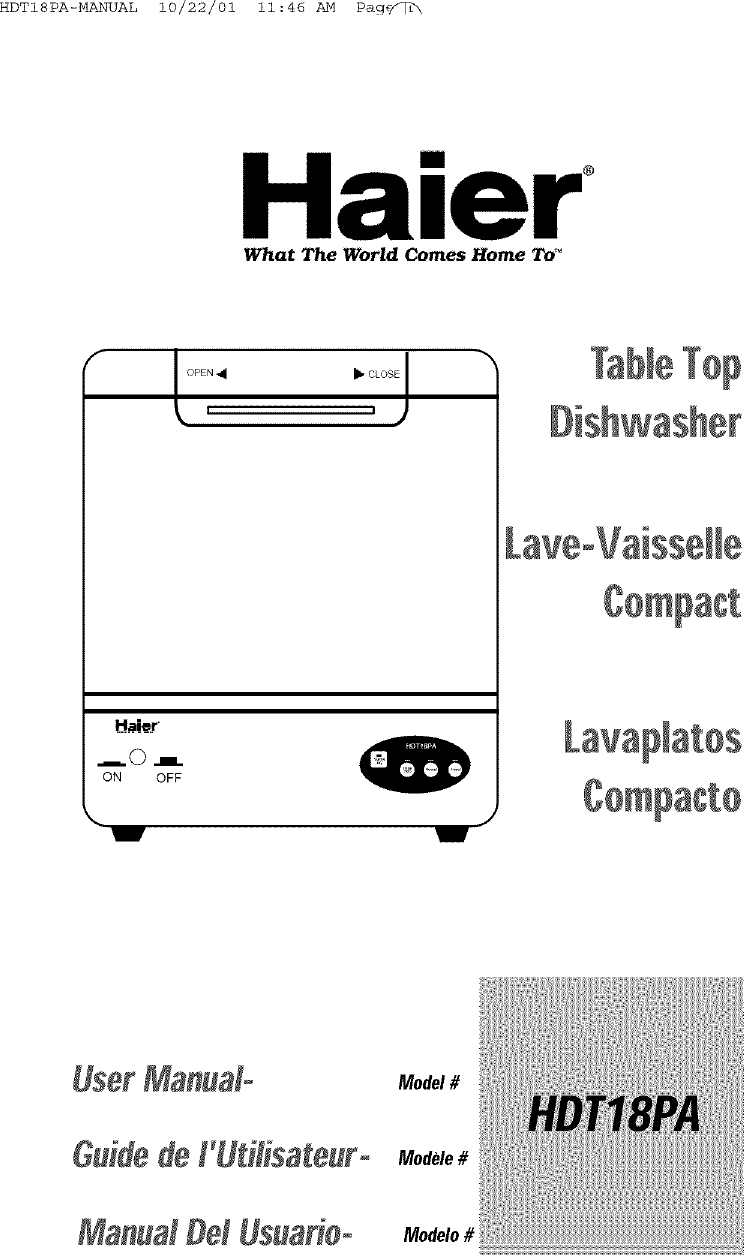 Haier Dishwasher Manual L0501536