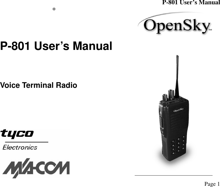 P-801 User’s ManualPage 1*P-801 User’s ManualVoice Terminal Radio