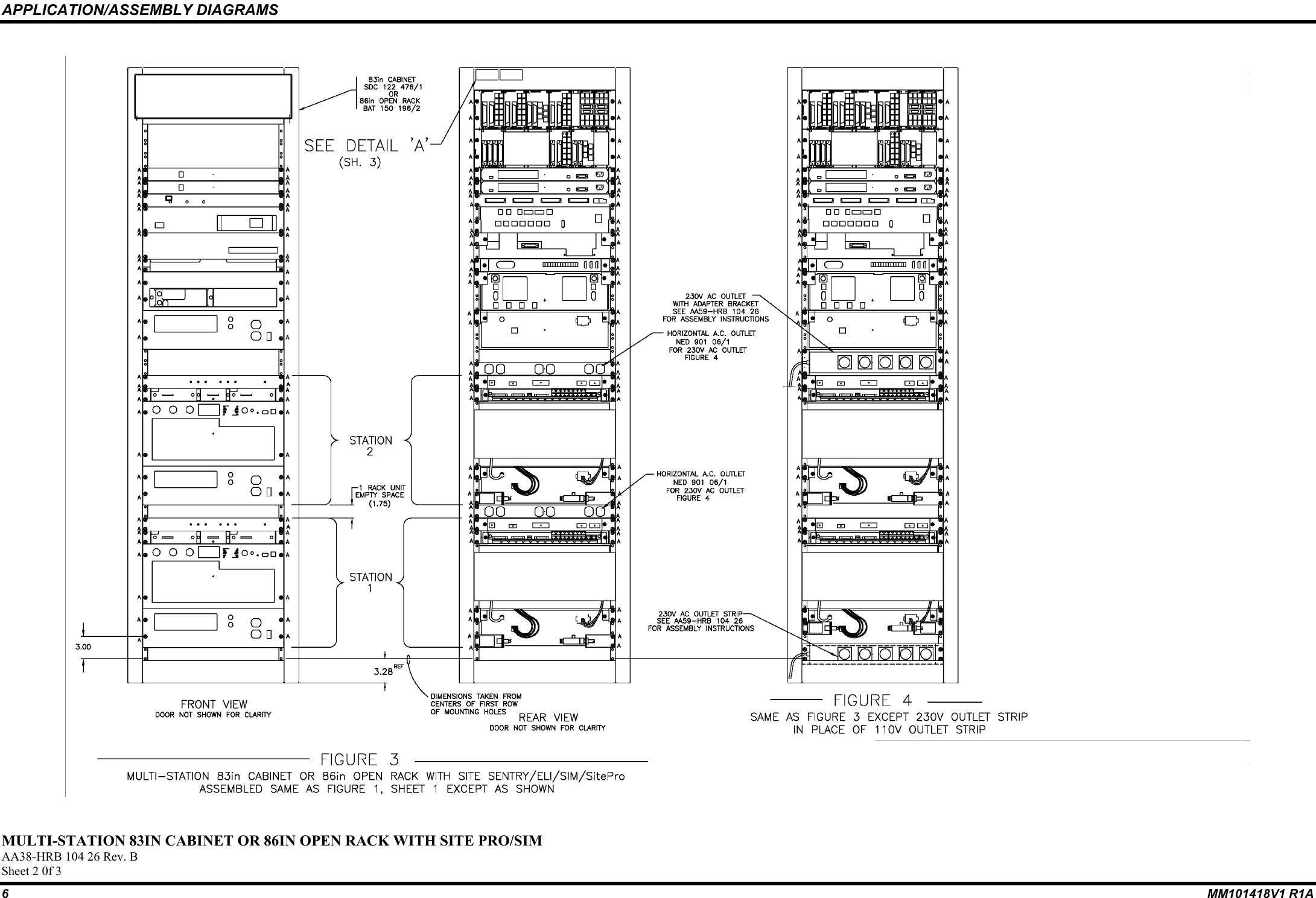APPLICATION/ASSEMBLY DIAGRAMS6MM101418V1 R1AMULTI-STATION 83IN CABINET OR 86IN OPEN RACK WITH SITE PRO/SIMAA38-HRB 104 26 Rev. BSheet 2 0f 3