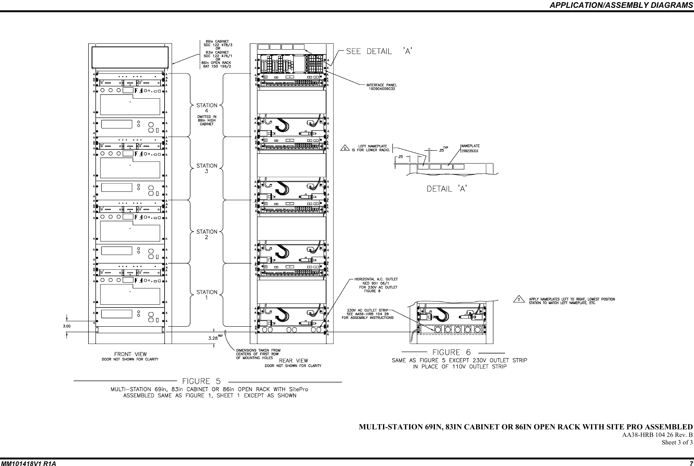 APPLICATION/ASSEMBLY DIAGRAMSMM101418V1 R1A 7MULTI-STATION 69IN, 83IN CABINET OR 86IN OPEN RACK WITH SITE PRO ASSEMBLEDAA38-HRB 104 26 Rev. BSheet 3 of 3