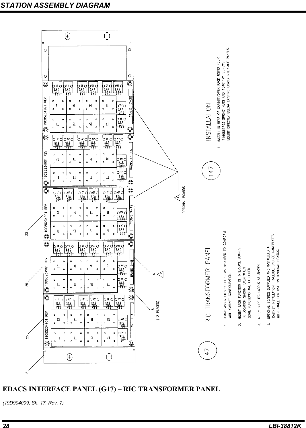 STATION ASSEMBLY DIAGRAM28 LBI-38812KEDACS INTERFACE PANEL (G17) – RIC TRANSFORMER PANEL(19D904009, Sh. 17, Rev. 7)