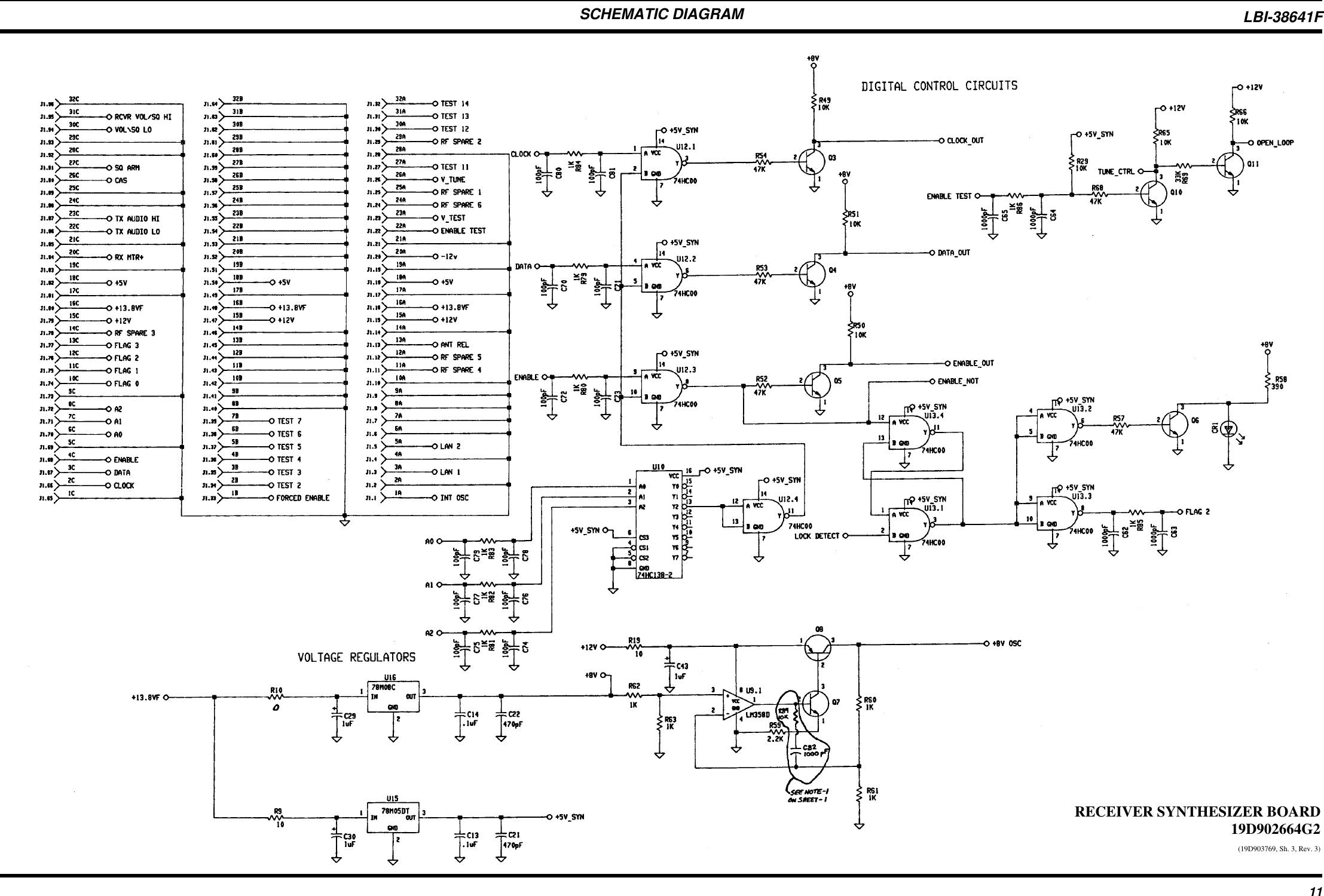SCHEMATIC DIAGRAMRECEIVER SYNTHESIZER BOARD19D902664G2(19D903769, Sh. 3, Rev. 3)LBI-38641F11
